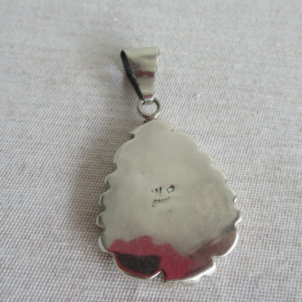VTG State Sterling Silver Sleeping B Turquoise Navajo Pendant Signed WP 1.75" H - Picture 7 of 11